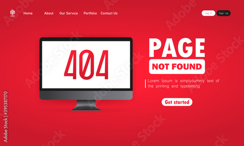404 error illustration. Page not found message on computer screen. Design for web page - disconnect banner for website. Vector on isolated background. EPS 10