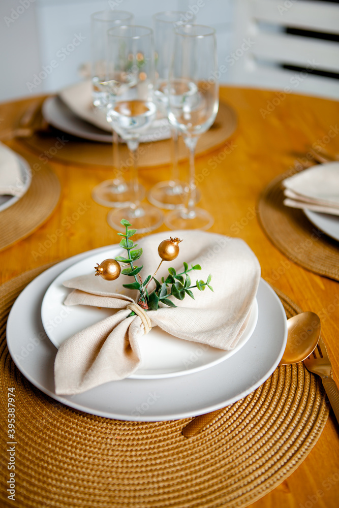 Christmas dinner plate with textile napkins Christmas dinner plate with textile napkins
