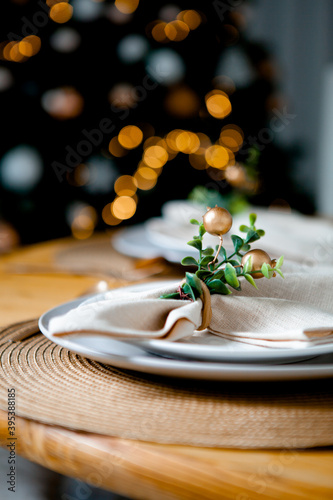 Christmas dinner plate with textile napkins