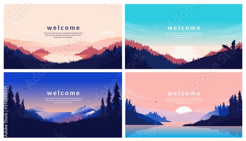 Welcome screen set - Collection of vector nature backgrounds with copy space for text