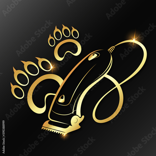 Clipper and animal footprints, grooming and pet care golden symbol