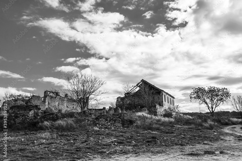 Abandoned ruined house in the countryside on a cloudy day Abandoned ruined house in the countryside on a cloudy day