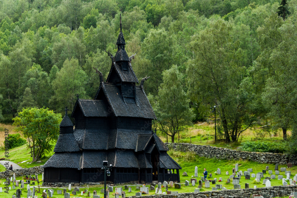 Borgund Stave Church, Built 1200 Sogn Og, Norway, wooden black church Borgund Stave Church, Built 1200 Sogn Og, Norway, wooden black church