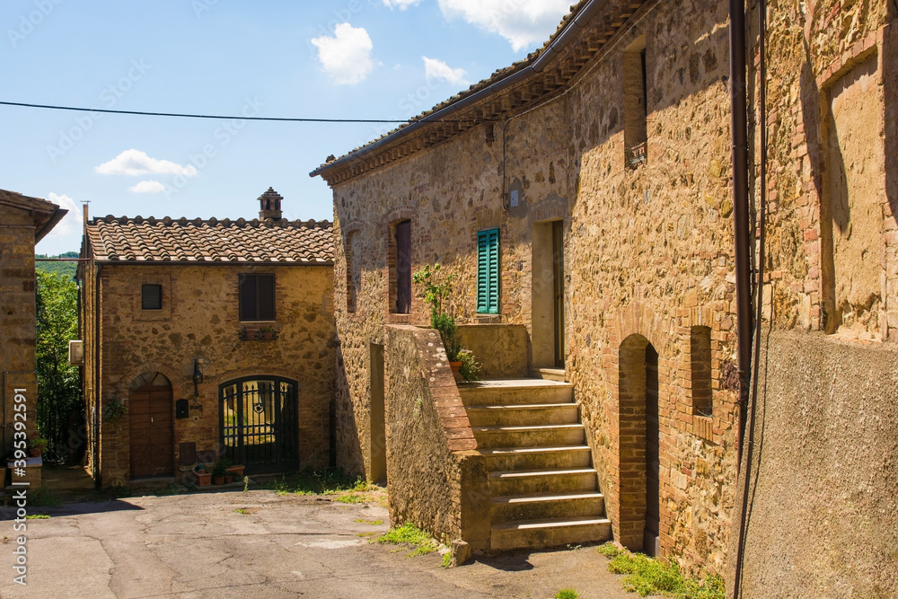Fototapeta premium Residential buildings in the historic medieval village of Vescovado di Murlo in Siena Province, Tuscany, Italy 
