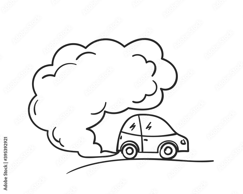 Vecteur Stock Cartoon car blowing exhaust fumes, Doodle smoke cloud ...