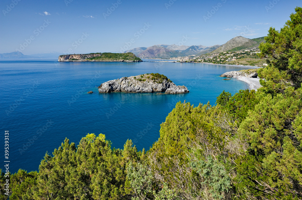 View of the island of Dino and Praia a Mare, district of Cosenza, Calabria, Italy, Europe