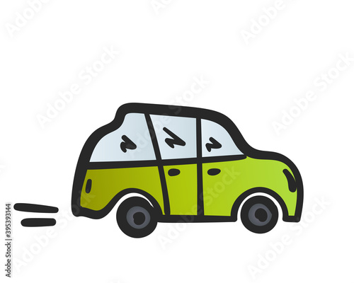 Cartoon green car Doodle style automobile, Hand drawn illustration isolated on white background, Vector clipart