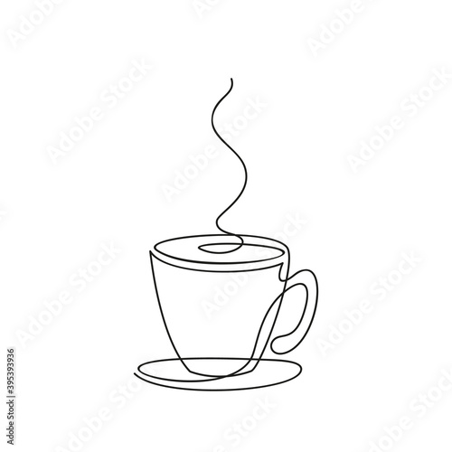 Cup of coffee Continuous one line drawing, Hot beverage with steam Vector minimalist linear illustration made of thin single line