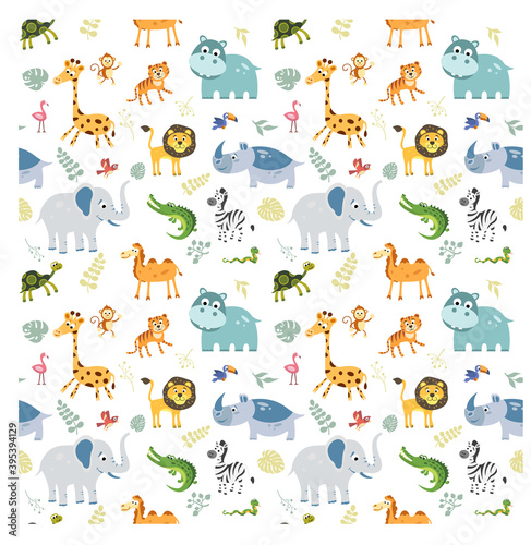 Isolated vector seamless pattern of african animals. Illustration for textile and texture design
