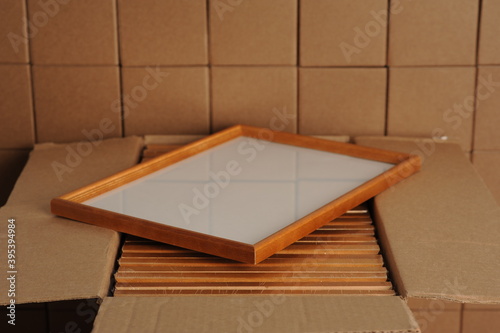 cardboard box with wooden frames
