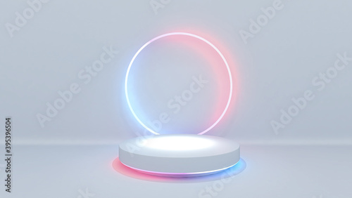 White Product display area concept with red blue neon light 3D rendering