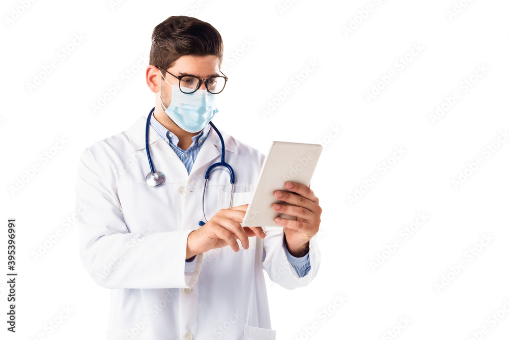 Male doctor studio portrait at isolated white background Male doctor studio portrait at isolated white background