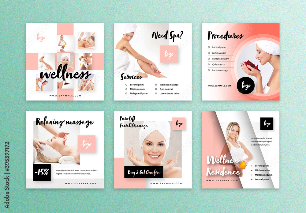 Modern Wellness Social Media Post Layouts Stock Template 