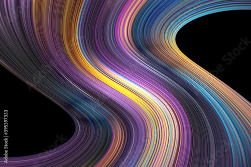 Abstract striped wavy shape with glowing line background