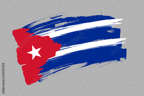 Flag of the Republic of Cuba. Cuba standard brush concept. Horizontal vector Illustration isolated on gray background.  