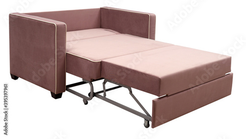 Sofa isolated on white background. Including clipping path. The sofa is laid out for sleep