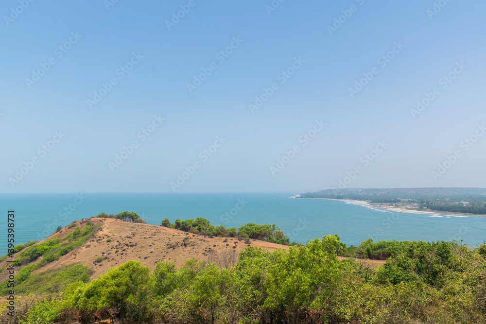 Panoramic view of beautiful Arabian Sea from Chapora Fort, Goa, India