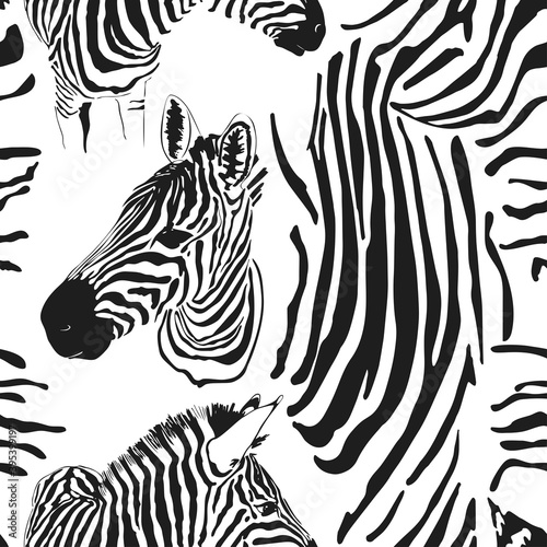 Zebra animal seamless patter. Black and White Fabric Pattern Design. Illustration of seamless zebra pattern, vector