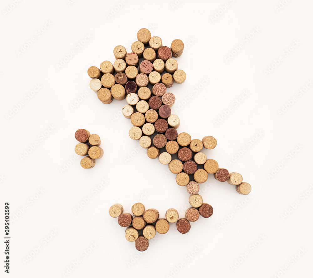 Italy map made from corks isolated on white background Italy map made from corks isolated on white background