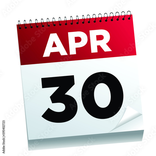 April 30th on a calendar page - illustrated. 