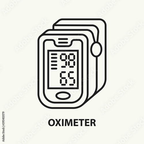 Pulse oximeter line icon. Monitor for measuring pulse and oxygen saturation in blood. Pneumonia diagnostic device. Vector illustration.