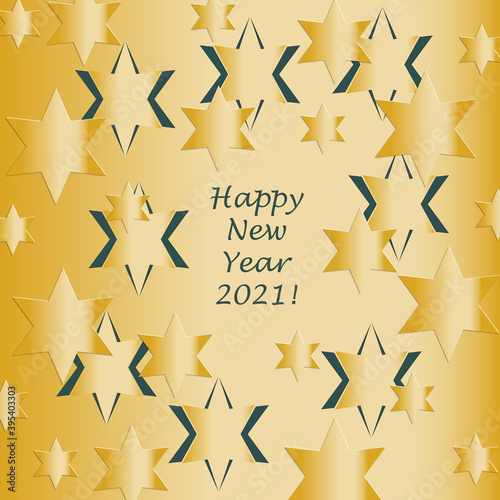 Happy new year 2021 card with golden stars gradient