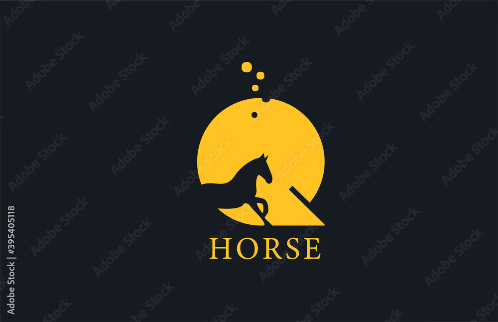 Q yellow horse alphabet letter logo icon with stallion shape inside. Creative design for company and business