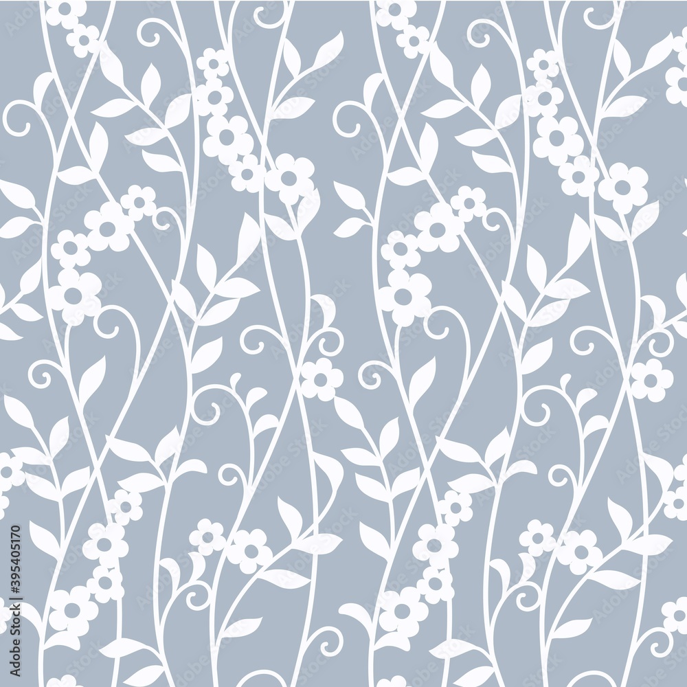 Seamless blue floral  background, monochrome