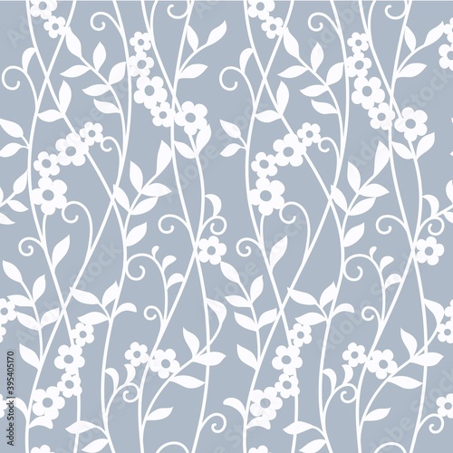 Seamless blue floral background, monochrome