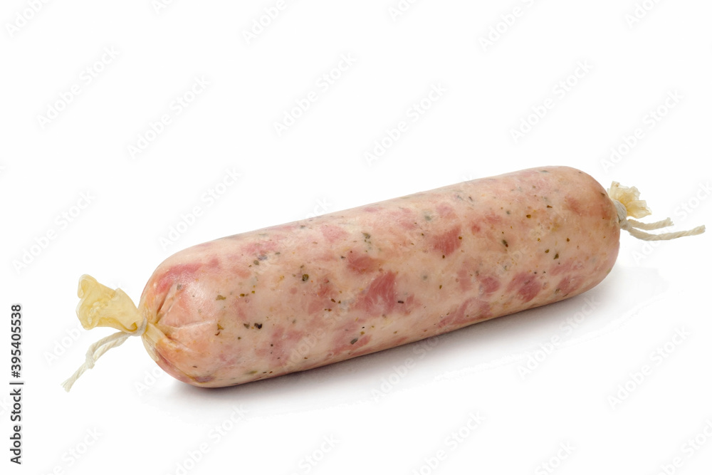 stick home-made sausage on a white isolated background stick home-made sausage on a white isolated background