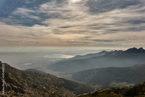 Fototapeta Naklejka Na Ścianę i Meble -  Panoramic views of the Sierra de Guadarrama National Park from the Cuerda Larga path. Madrid's community. Spain