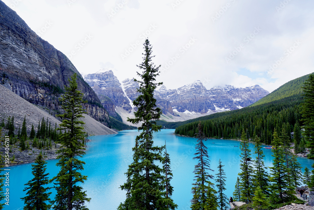 Bright blue lake in the mountains