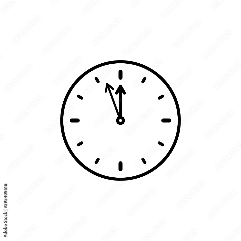 Clock with noon vector icon in trendy minimalist style. Twelve o'clock. Linear clock isolated on white background Clock with noon vector icon in trendy minimalist style. Twelve o'clock. Linear clock isolated on white background