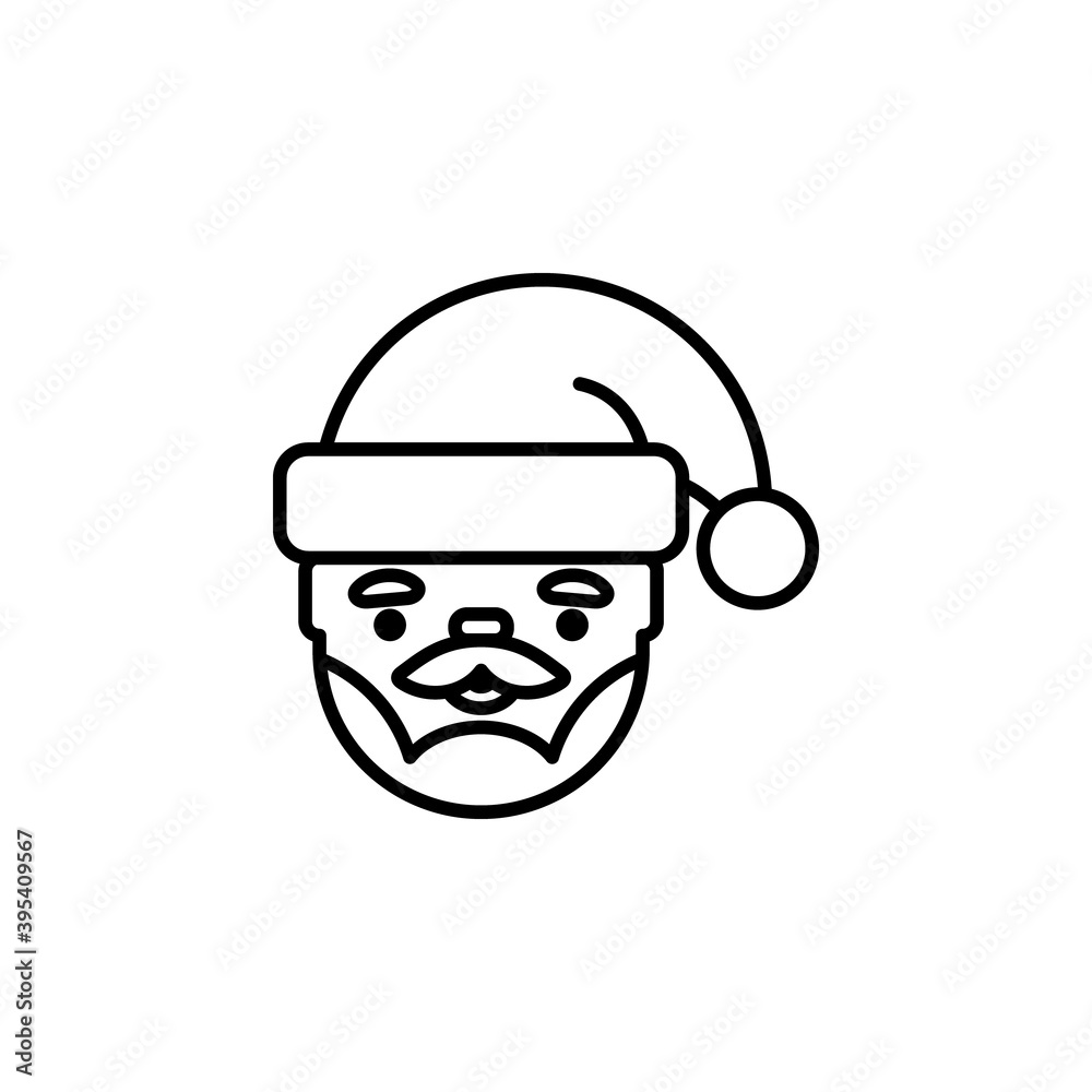 Santa Claus head vector icon. Cute outlined Santa Claus character isolated on white background. Line art.