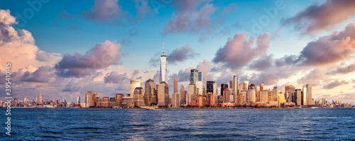 Manhattan skyline panorama at sunset