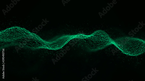 Abstract wave with moving dots. Flow of particles. Cyber technology illustration. 3d rendering © estar 2020