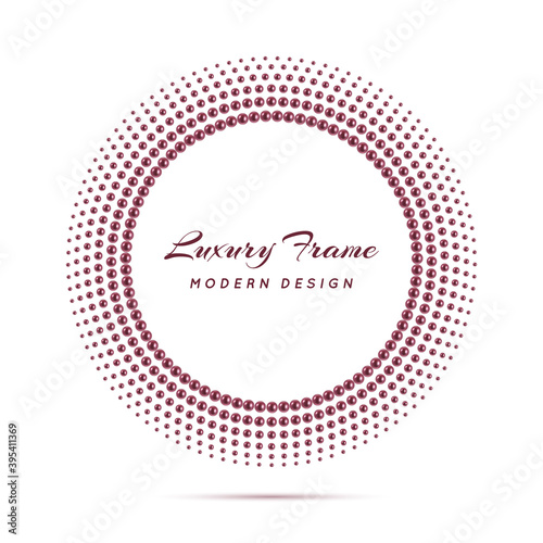Circle pearl dot frame. Circular pearls border with effect halftone. Modern faded ring. Semitone shape round. Perl sphere boarder. Delicate pattern. Luxury dots element for design prints. Vector