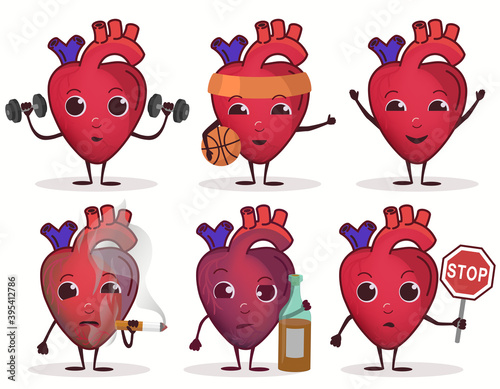 Heart Character Set, Healthcare concept, cardiac disease. Vector