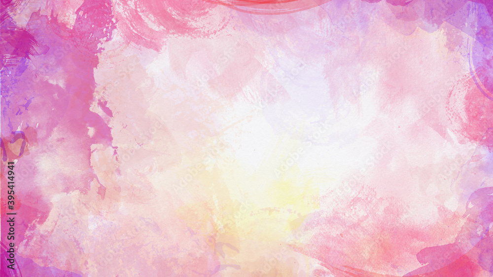 Abstract pink, purple and orange watercolor background with paper texture in 4k resolution. Copy space.