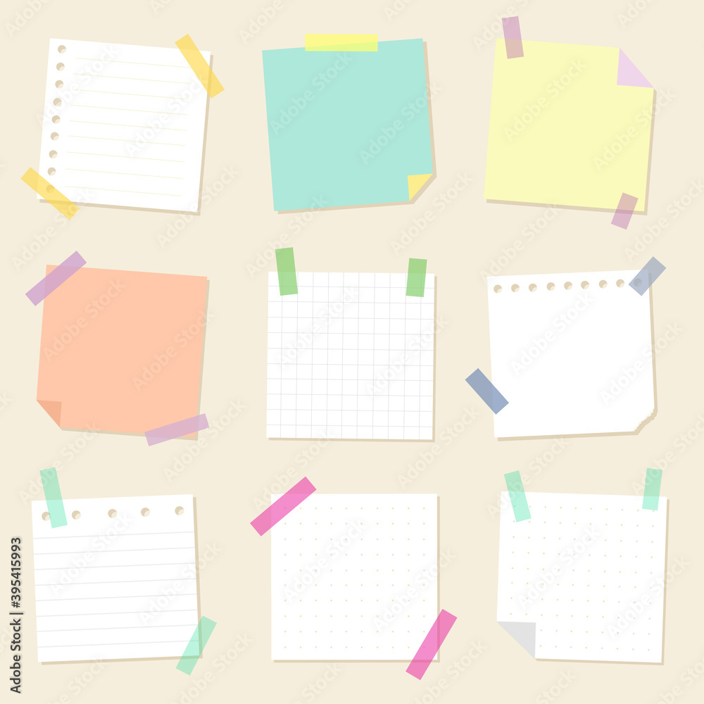 A set of paper for notes. Collection of square sheets of reminder paper. Vector isolates. A set of paper for notes. Collection of square sheets of reminder paper. Vector isolates.