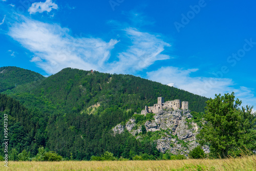 strecno castle in summer mountain landscape in slovakia photo