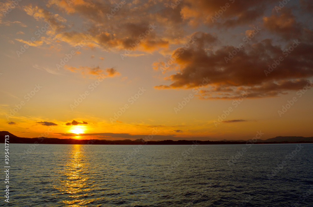 Sunset over Corfu coast