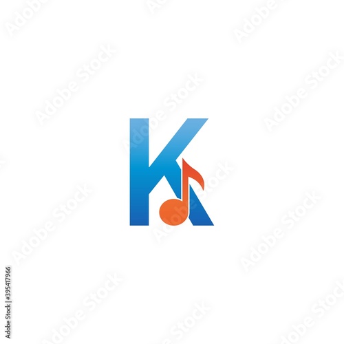 Letter K logo icon combined with note musical design