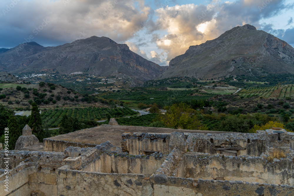 Ruins of the lower Monastery of Preveli (Monastery of St. John the Baptist),   founded in the Middle Ages by a feudal lord named Prevelis, Southern Crete, Greece
