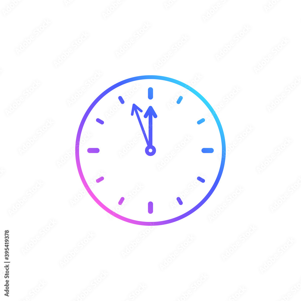 Clock vector icon in minimalist style for Christmas and New Year eve. Twelve o'clock. Clock isolated on white background Clock vector icon in minimalist style for Christmas and New Year eve. Twelve o'clock. Clock isolated on white background