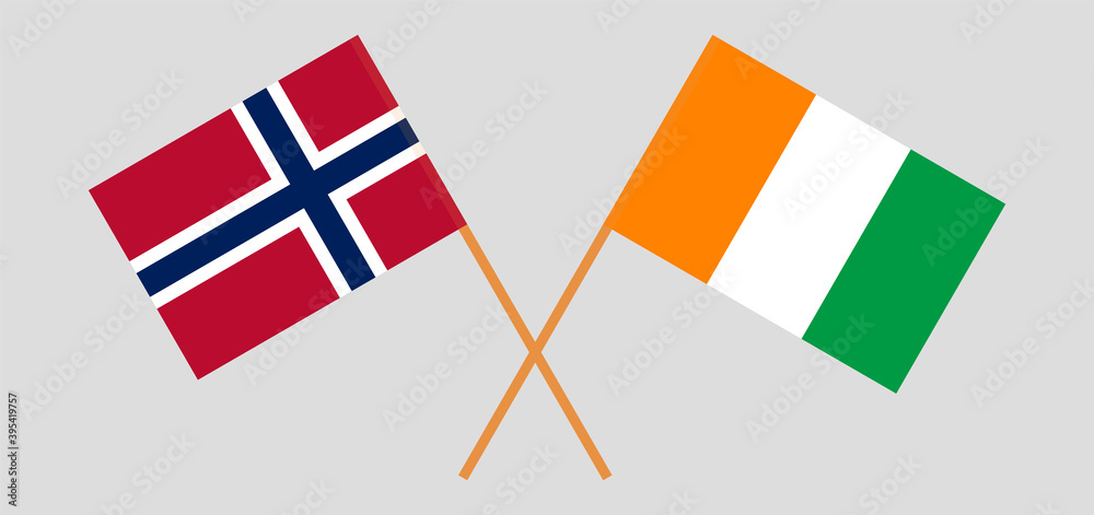 Crossed flags of Norway and Republic of Ivory