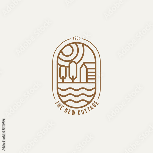 cottage simple line art logo vector illustration design template