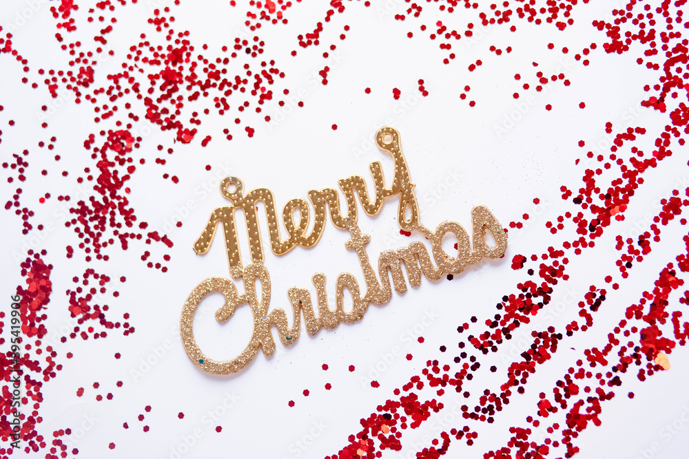 Fototapeta premium The words Merry Christmas on a white background. Merry Christmas. Merry Christmas on a white background with decorations.
