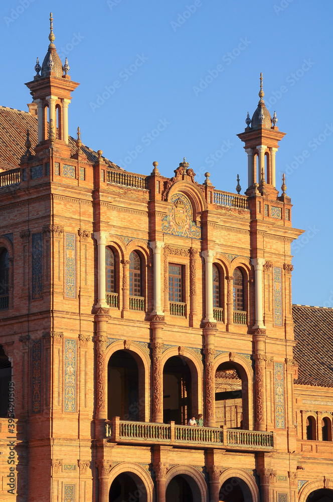 Beautiful building within the Plaza de España (Spain Square) in Seville, Spain