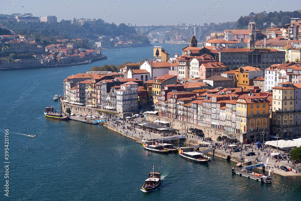View of the old town of Porto on the banks of the river Douro